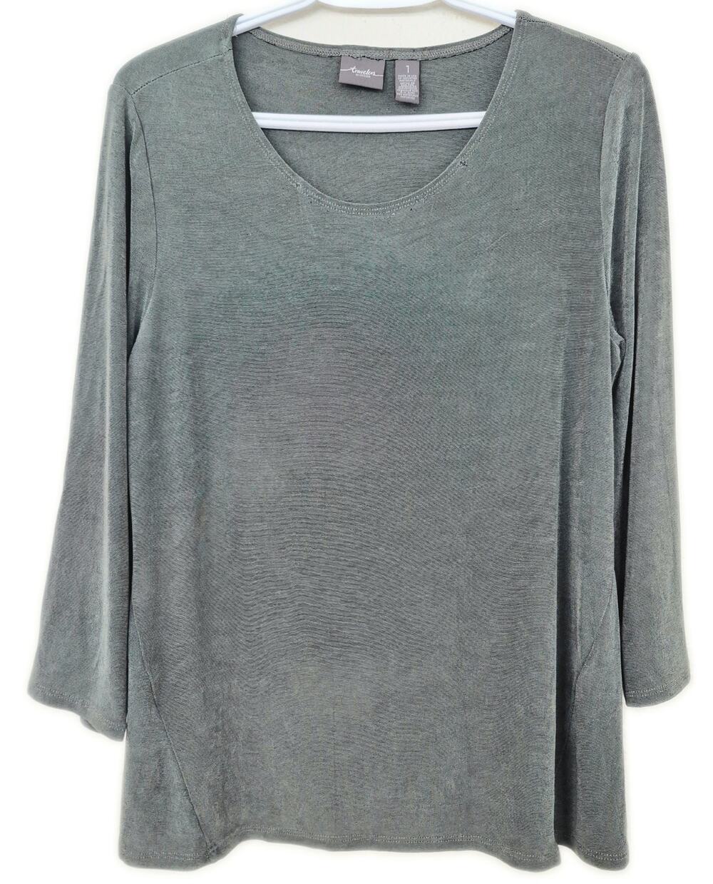 Travelers by Chico's Top Sz Med (1) Dark Green Tunic Comfy Wrinkle Free Long